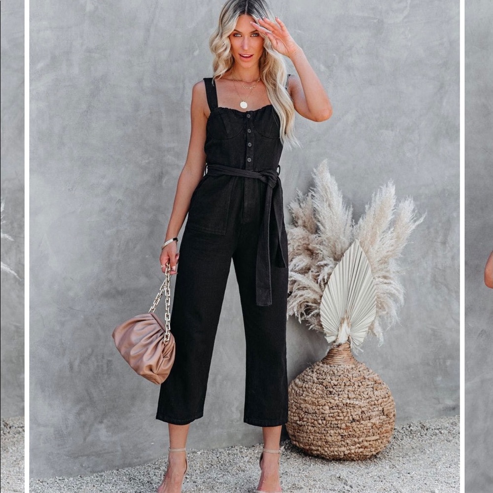 Vici Black Denim Jumpsuit - medium